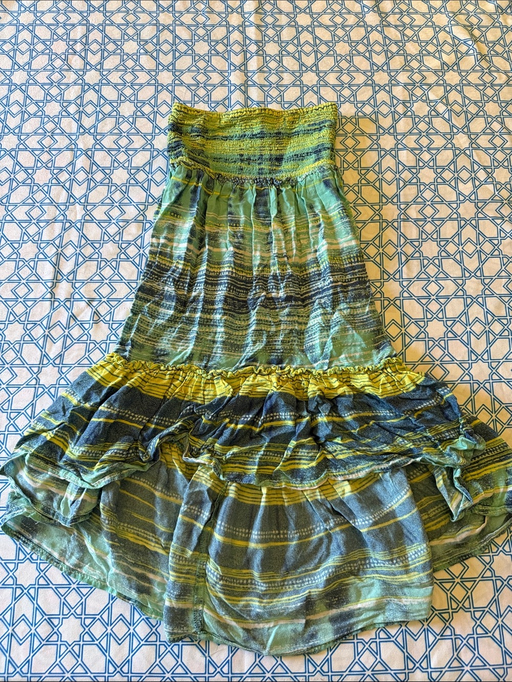 Mudd Strapless High-Low Tiered Skirt in Green and Yellow